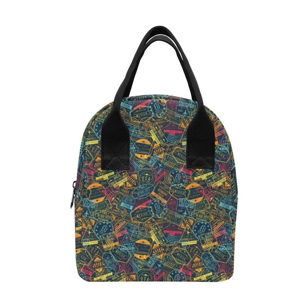 Travel Stamp Colorful Print Design LKS304 Insulated Lunch Bag