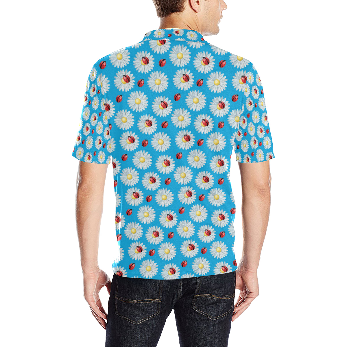 Ladybug with Daisy Themed Print Pattern Men Polo Shirt