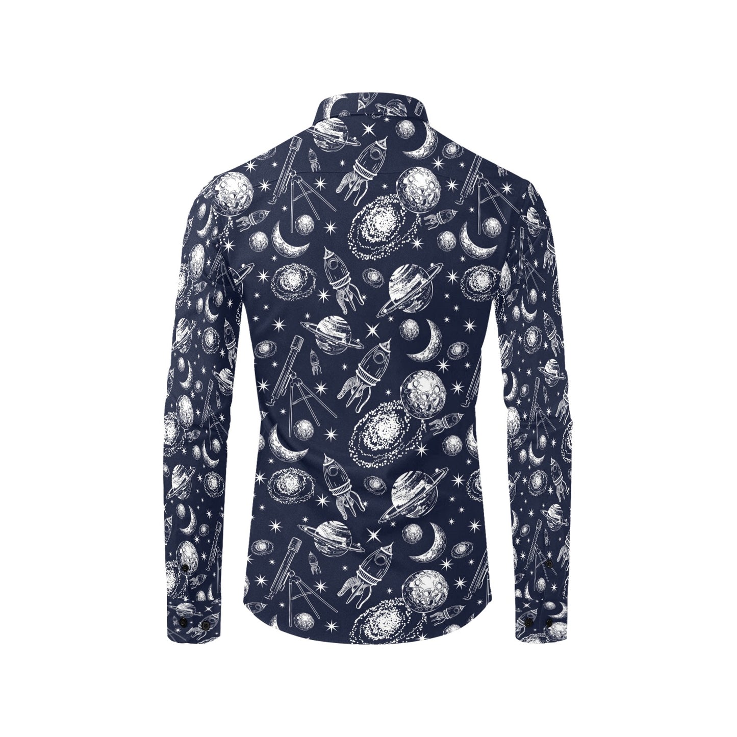 Space Rocket Print Design LKS301 Men's Long Sleeve Dress Shirt