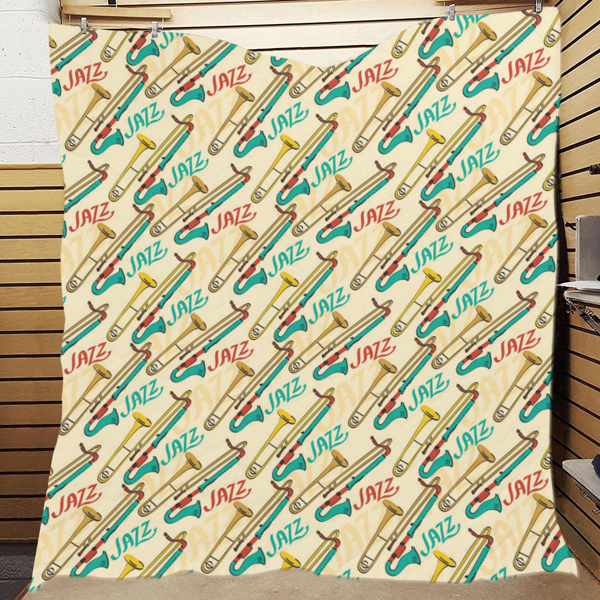 Trombone Pattern Print Design 03 Premium Quilt