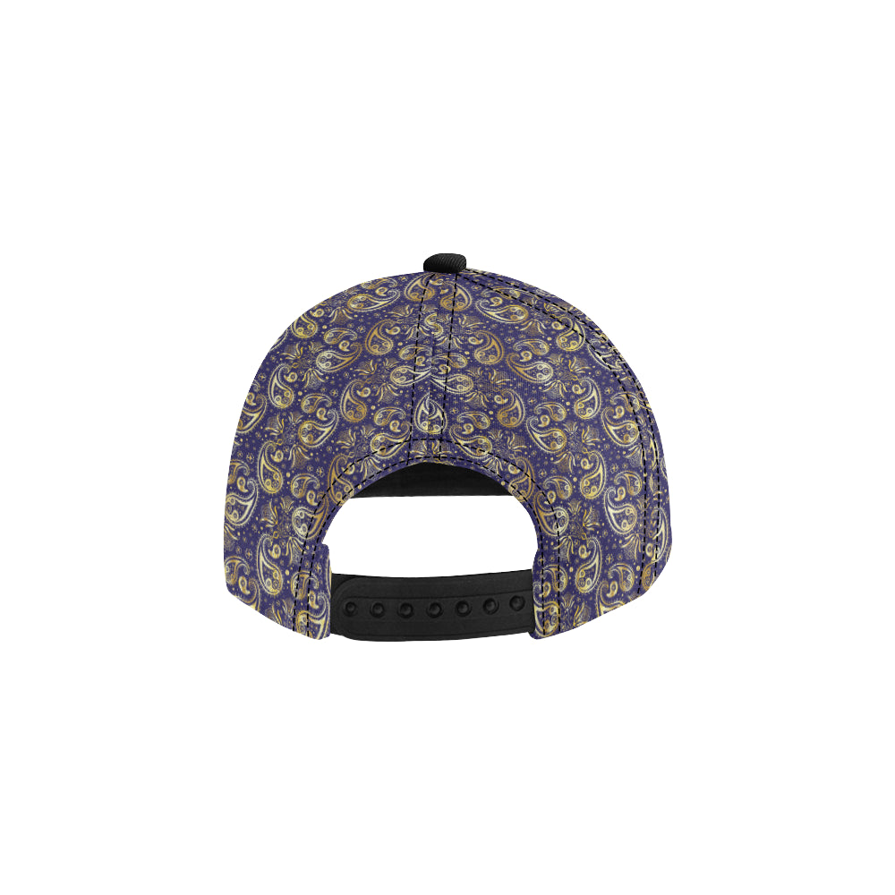 Paisley Blue Yellow Design Print Snapback Cap