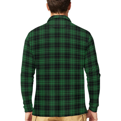 Green Tartan Plaid Pattern Long Sleeve Polo Shirt For Men's