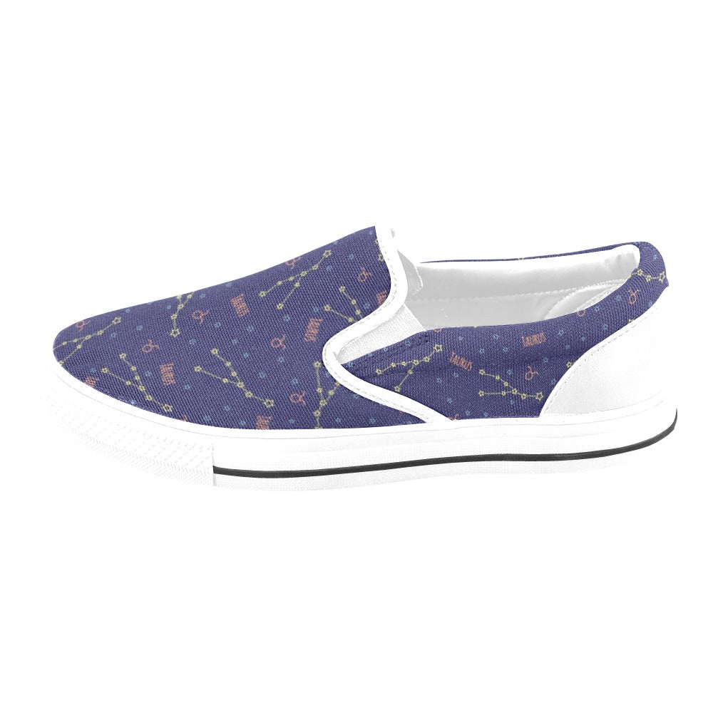 Taurus Print Design LKS301 White Slip Ons Canvas Women's Shoes