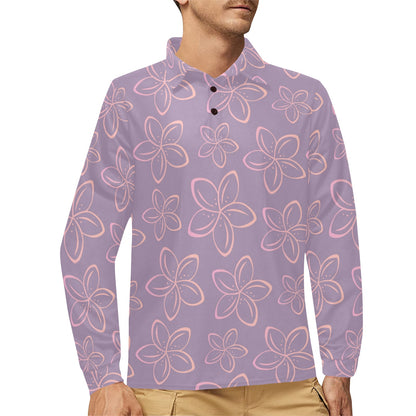 Plumeria Pattern Print Design A01 Long Sleeve Polo Shirt For Men's