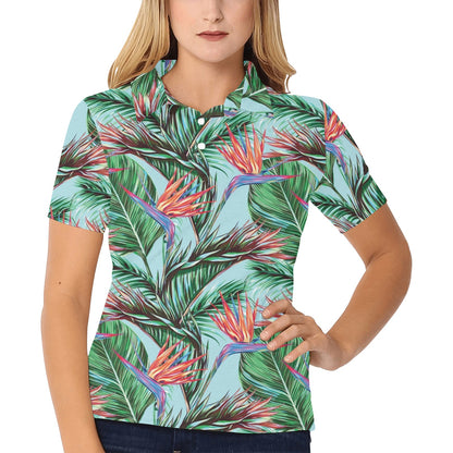 Bird Of Paradise Pattern Print Design BOP01 Women's Polo Shirt