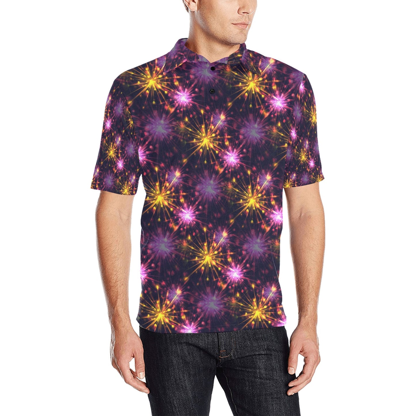 Firework Print Design LKS303 Men Polo Shirt