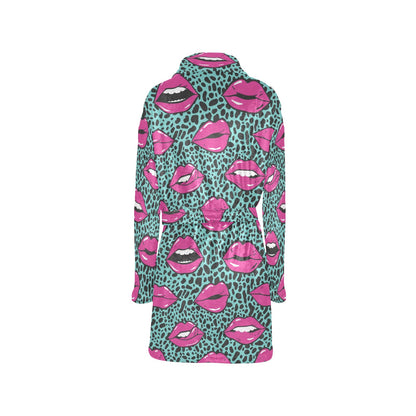 Lip Pattern Print Design 04 Women's Fleece Robe