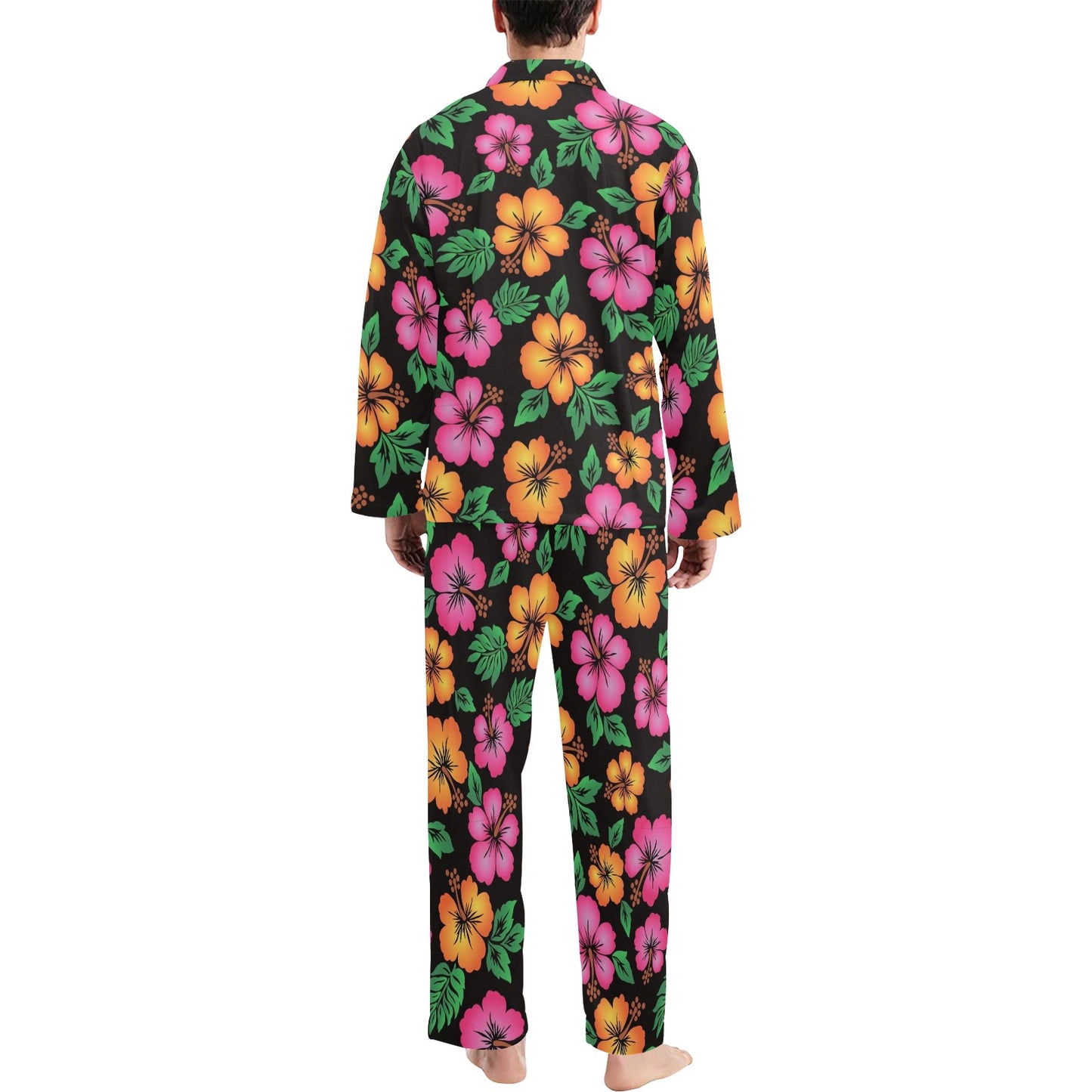 Hibiscus Pattern Print Design HB029 Men's Long Pajama Set