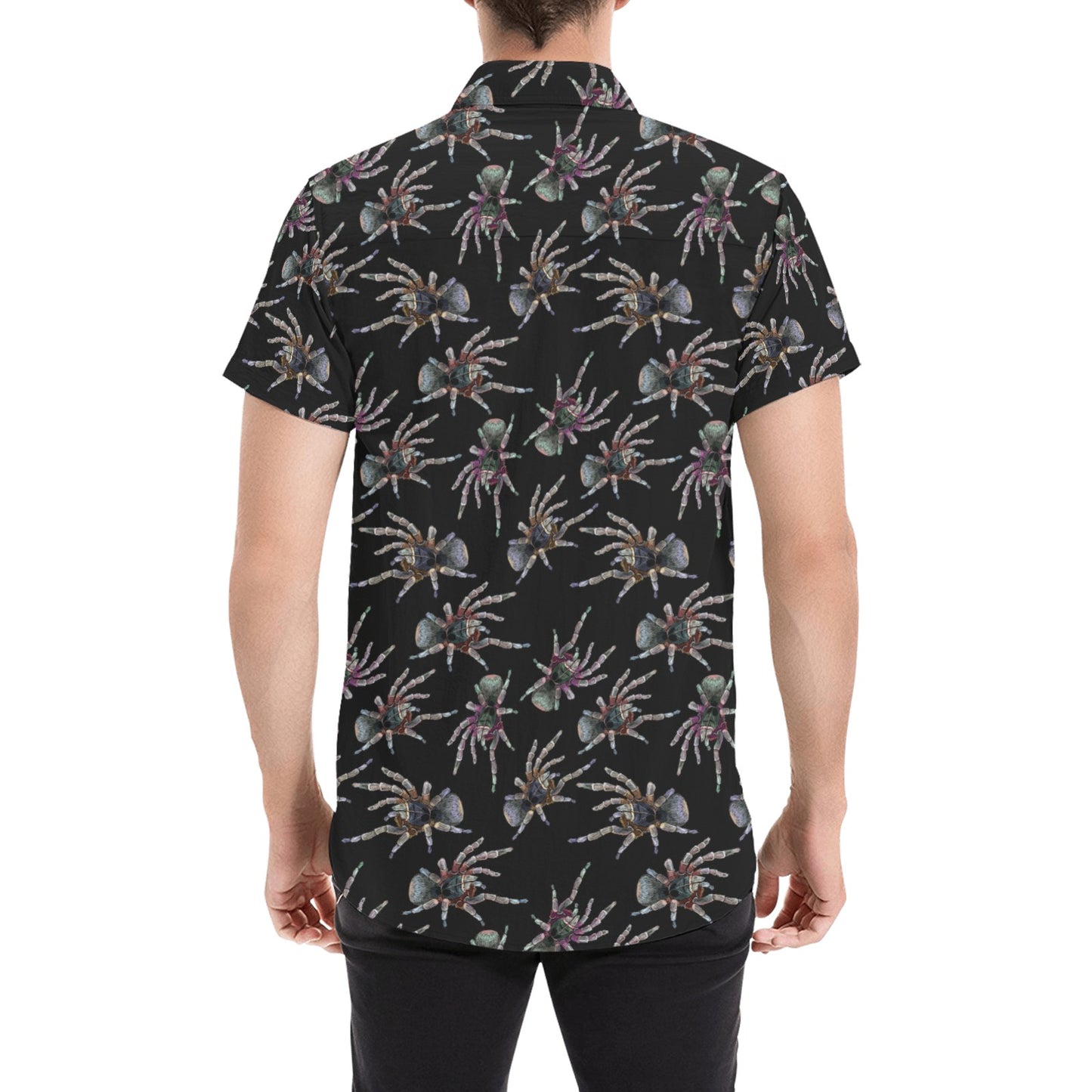 Tarantula Print Design LKS402 Men Short Sleeve Button Up Shirt