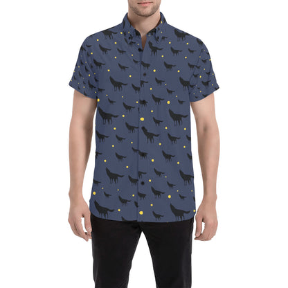 Wolf Print Design LKS301 Men Short Sleeve Button Up Shirt