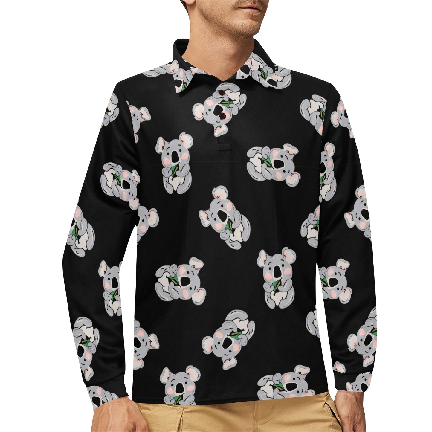 Koala Pattern Print Design 05 Long Sleeve Polo Shirt For Men's