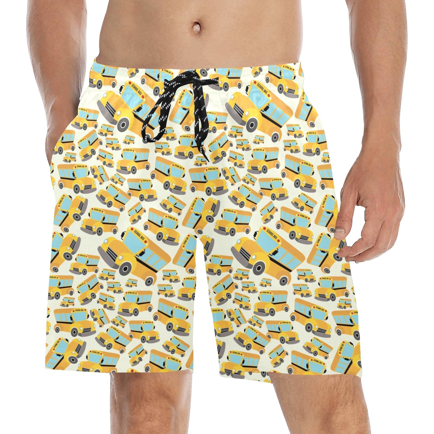 School Bus Print Design LKS301 Men's Swim Trunks Beach Shorts