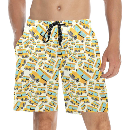 School Bus Print Design LKS301 Men's Swim Trunks Beach Shorts