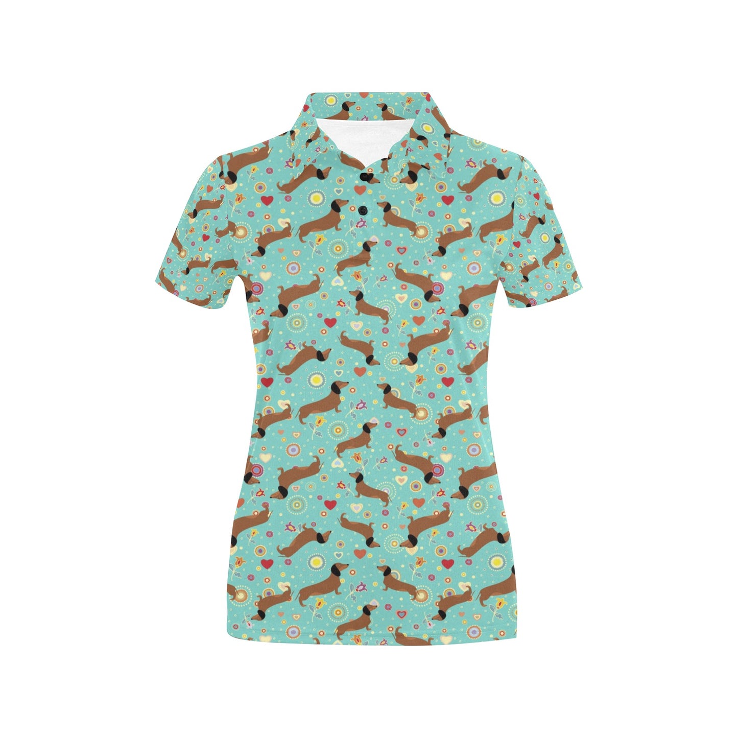 Dachshund with Floral Print Pattern Women's Polo Shirt