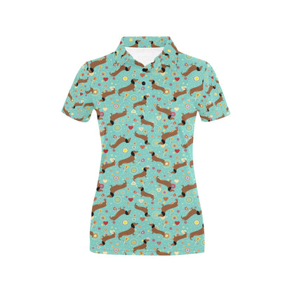Dachshund with Floral Print Pattern Women's Polo Shirt