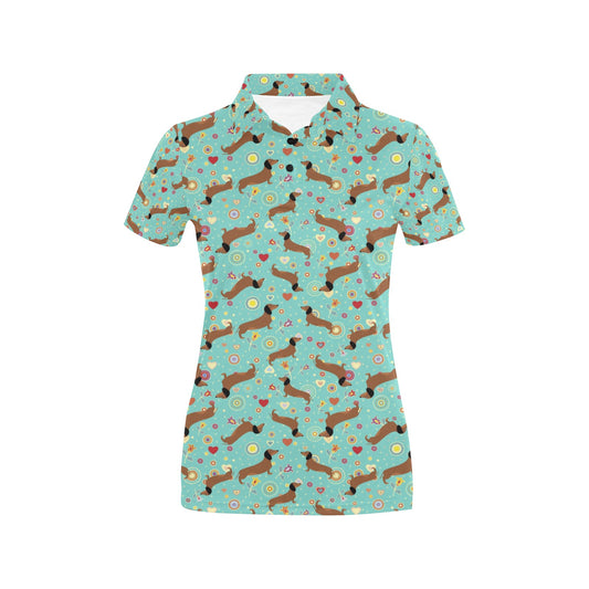 Dachshund with Floral Print Pattern Women's Polo Shirt