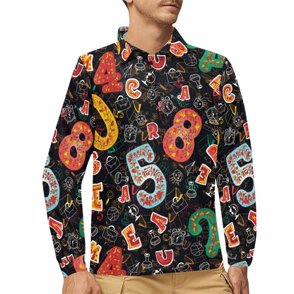 Number Pattern Print Design A03 Long Sleeve Polo Shirt For Men's