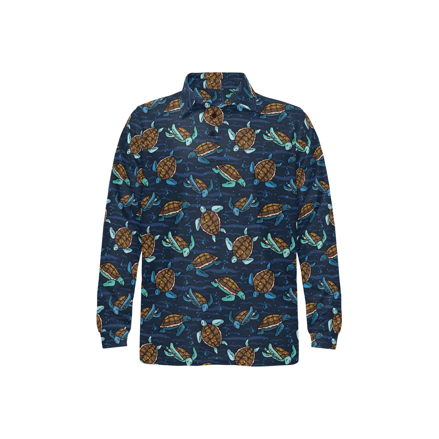 Sea Turtle Print Design LKS3011 Long Sleeve Polo Shirt For Men's