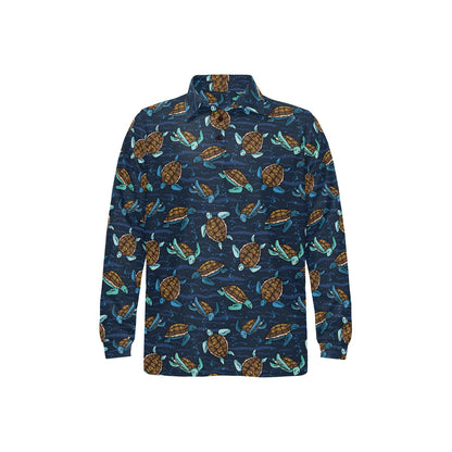 Sea Turtle Print Design LKS3011 Long Sleeve Polo Shirt For Men's