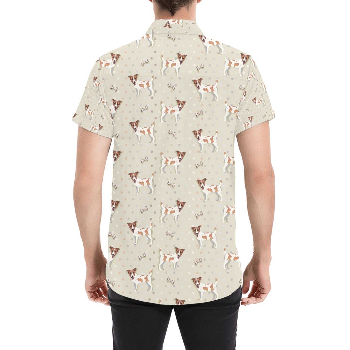 Russell Terriers With Bone Print Design LKS302 Men Short Sleeve Button Up Shirt