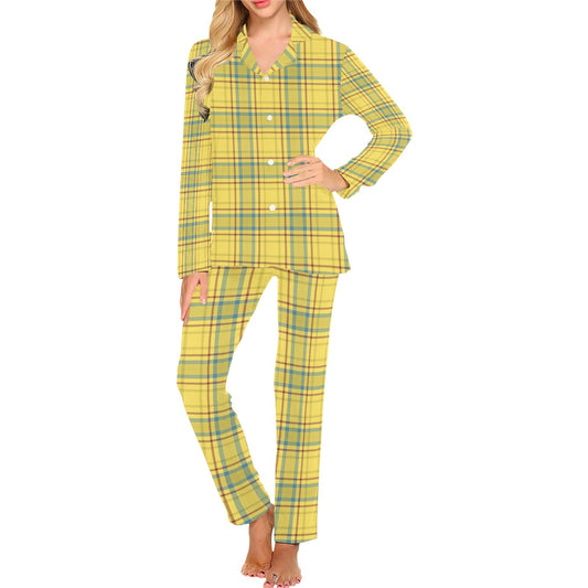 Tartan Yellow Print Design LKS301 Women's Long Pajama Set