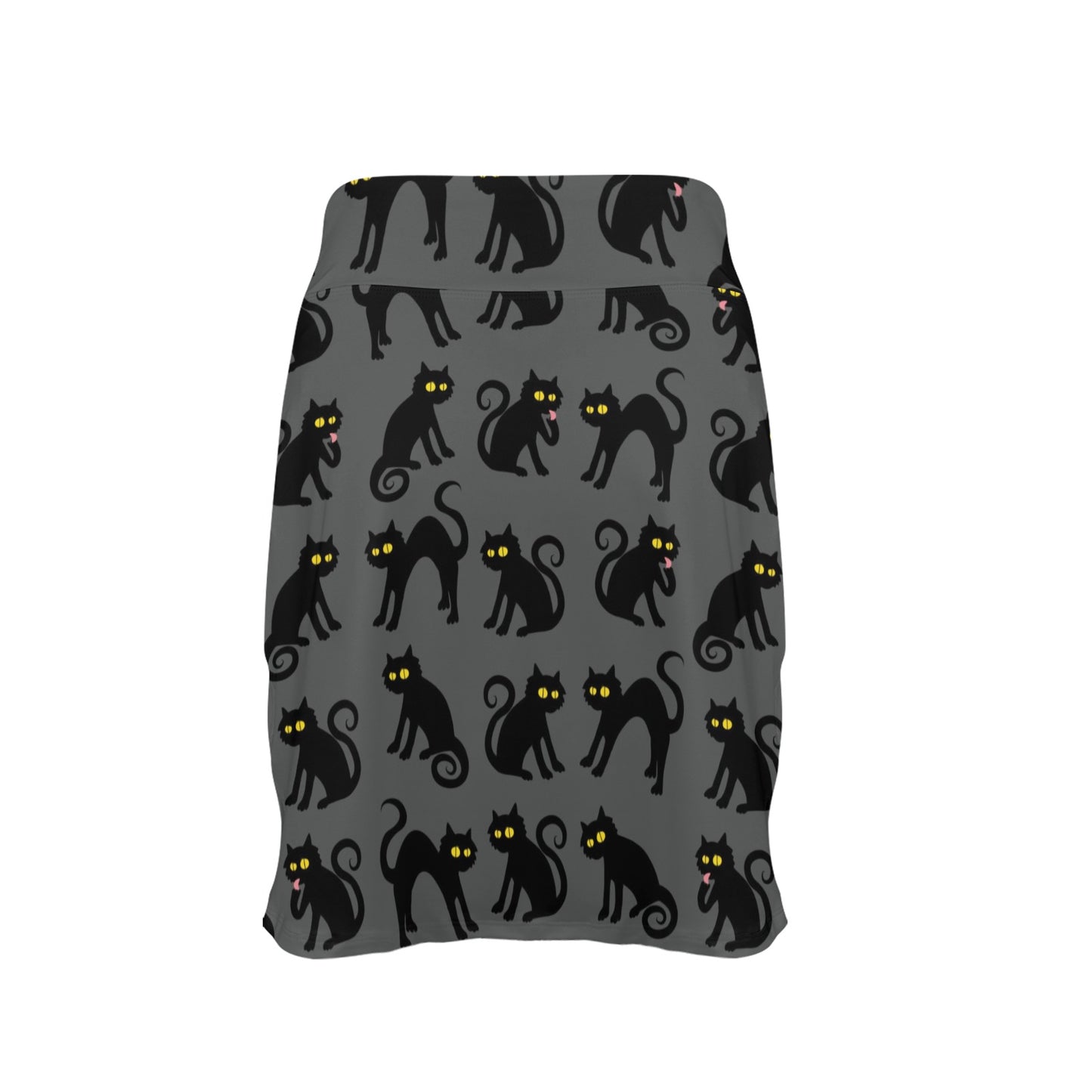 Black Cat Cute Print Pattern 17" Golf & Pickleball Skort with Pockets