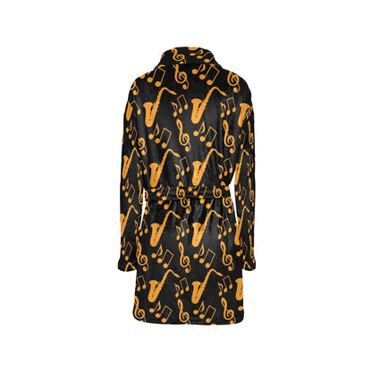Saxophone Pattern Print Design 02 Women's Fleece Robe
