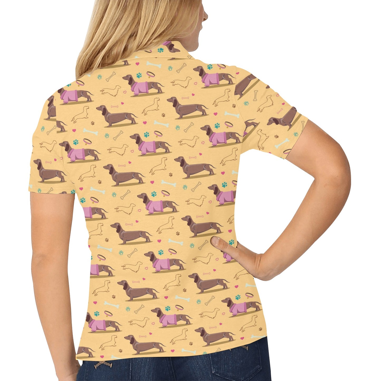 Dachshund Pattern Print Design 07 Women's Polo Shirt