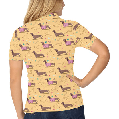 Dachshund Pattern Print Design 07 Women's Polo Shirt