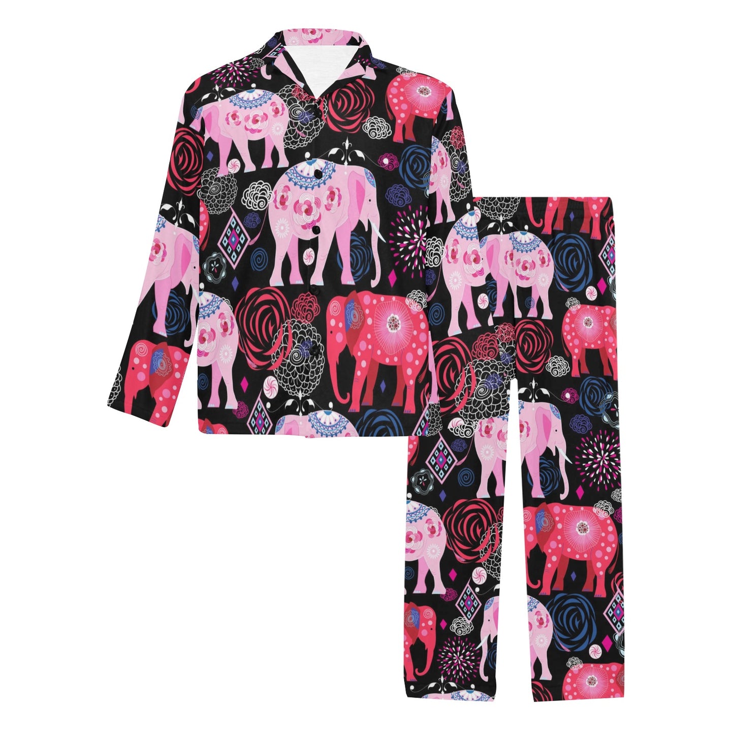 Pink Elephant Pattern Men's Long Pajama Set