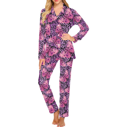 Purple Butterfly Leopard Women's Long Pajama Set