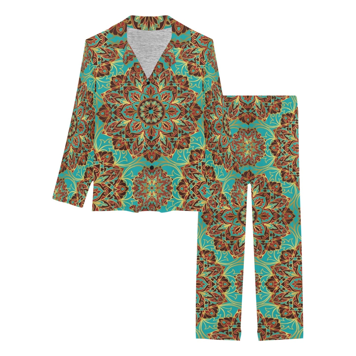 Medallion Pattern Print Design 02 Women's Long Pajama Set
