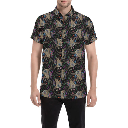 Buffalo Head Print Design LKS401 Men Short Sleeve Button Up Shirt