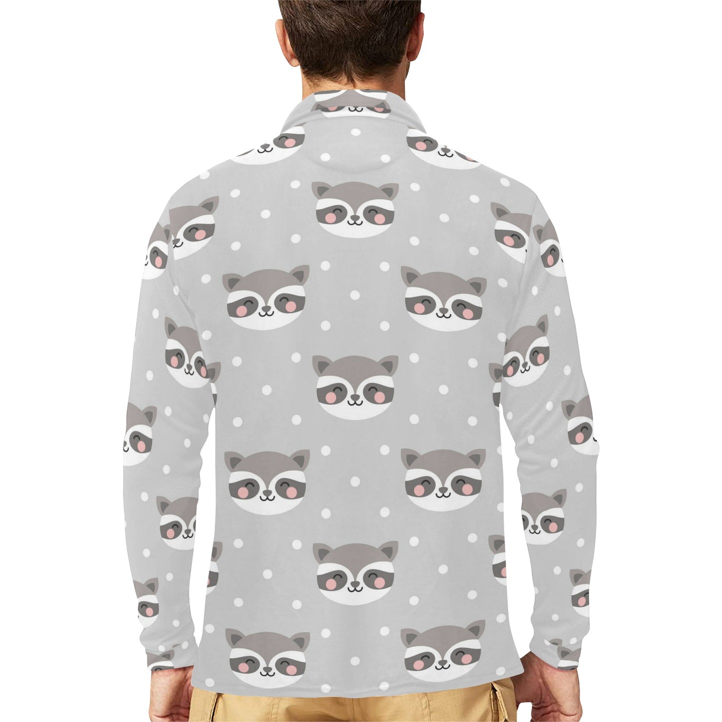Raccoon Pattern Print Design A04 Long Sleeve Polo Shirt For Men's