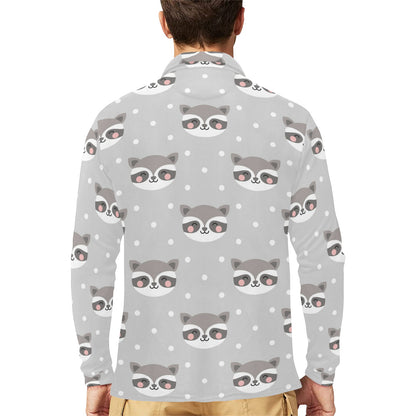 Raccoon Pattern Print Design A04 Long Sleeve Polo Shirt For Men's