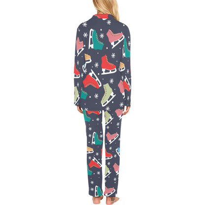 Ice Skate Pattern Print Design 04 Women's Long Pajama Set