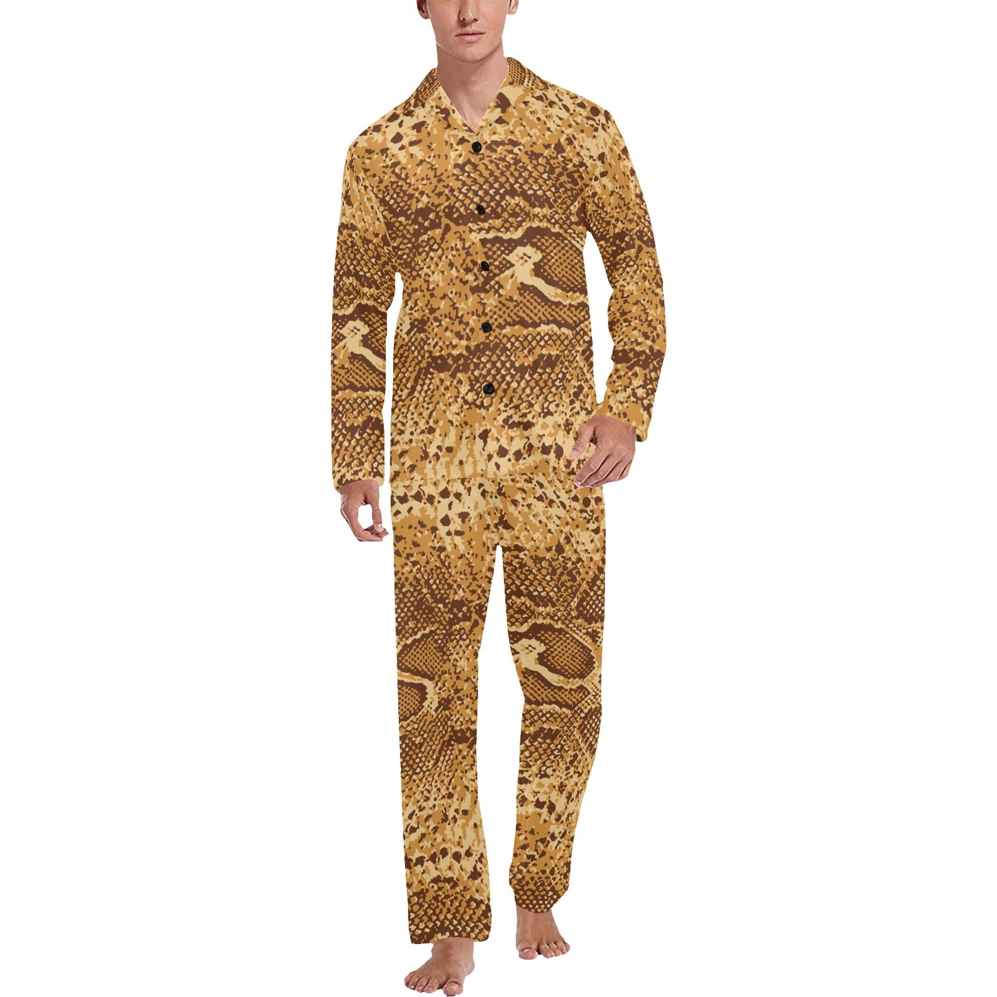 Python Brown Pattern Print Design A03 Men's Long Pajama Set