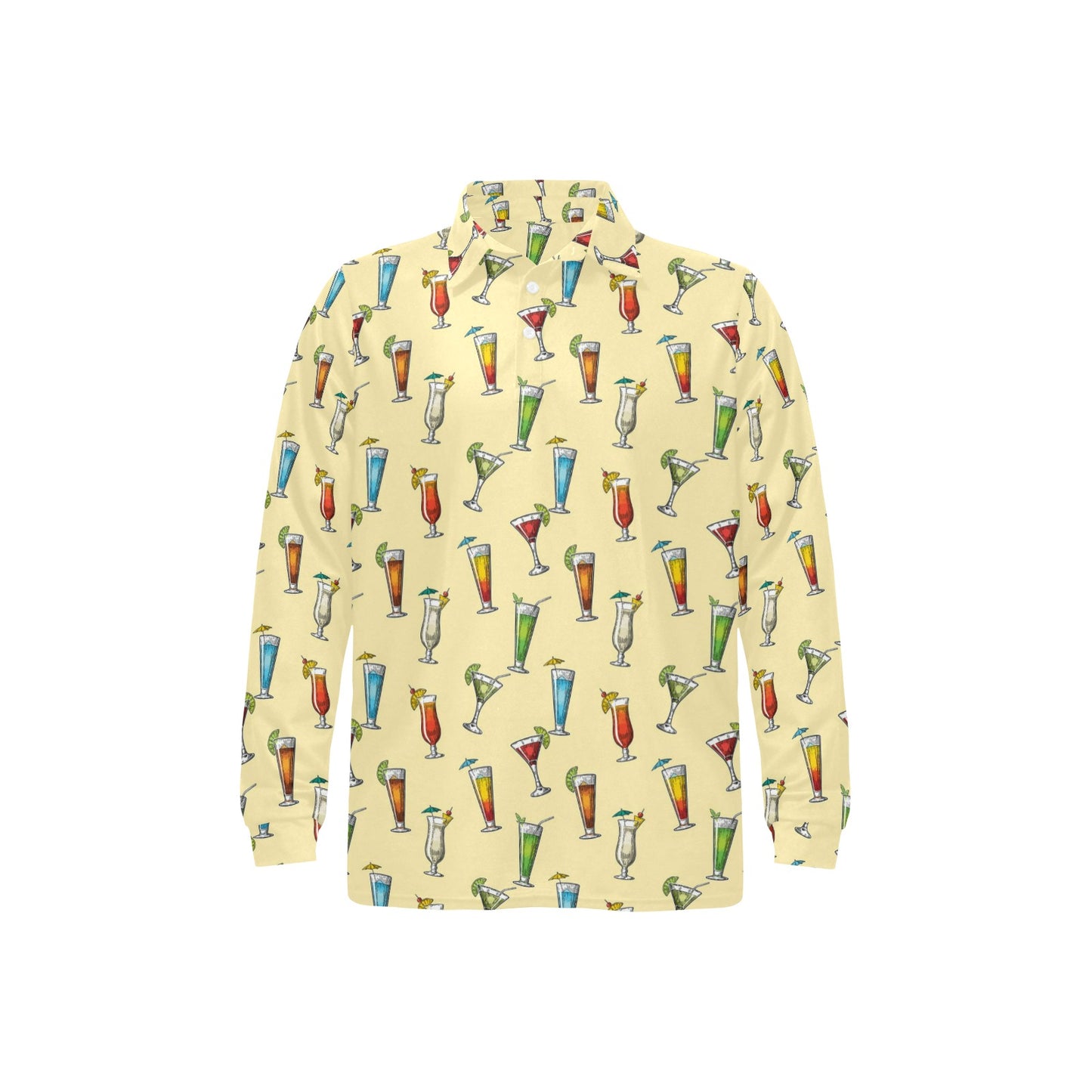 Cocktail Pattern Print Design 02 Long Sleeve Polo Shirt For Men's