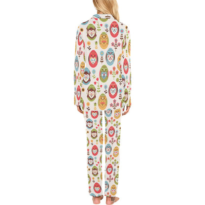 Easter Eggs Pattern Print Design RB011 Women's Long Pajama Set