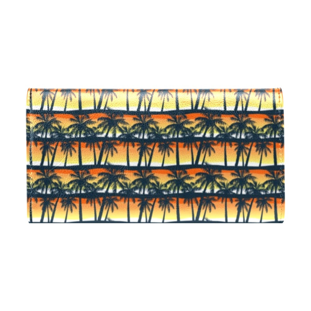 Palm Tree Sunset Design Print Women's Trifold Wallet