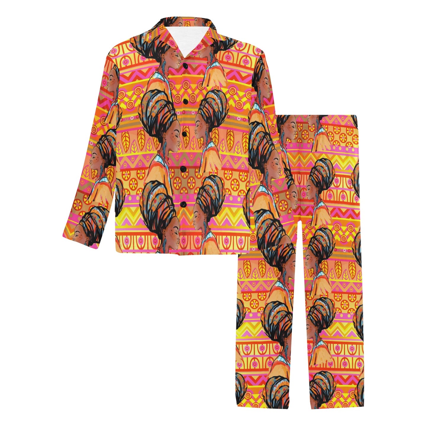 African Girl Aztec Men's Long Pajama Set