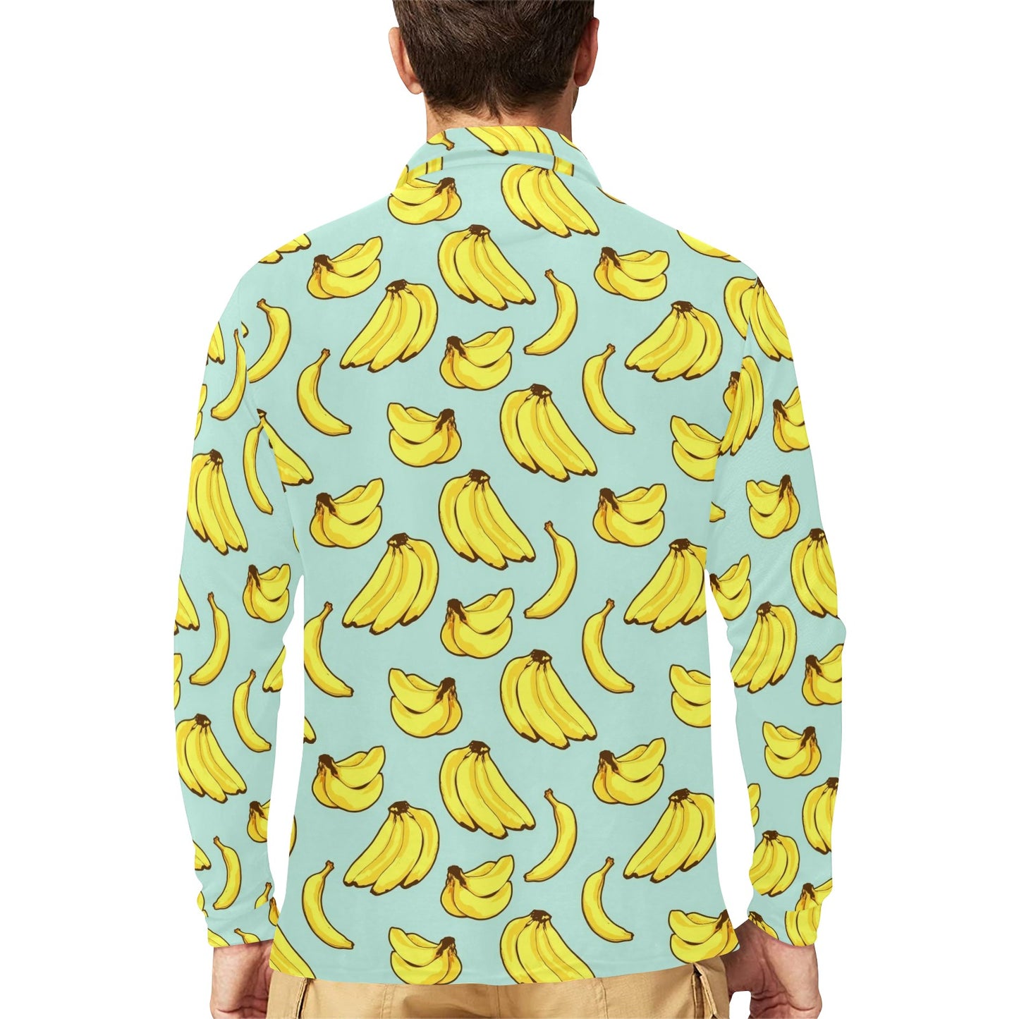 Banana Pattern Print Design BA04 Long Sleeve Polo Shirt For Men's