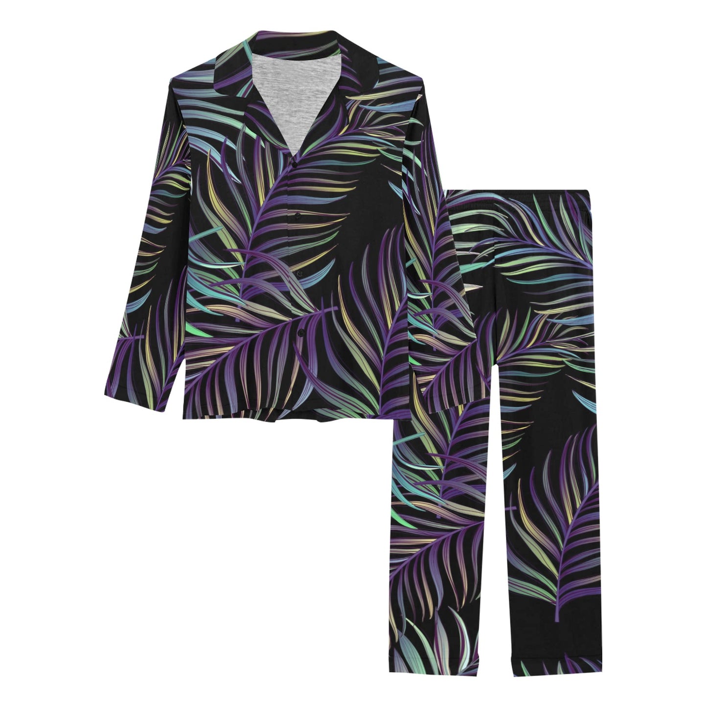 Tropical Palm Leaves Pattern Brightness Women's Long Pajama Set