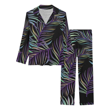 Tropical Palm Leaves Pattern Brightness Women's Long Pajama Set