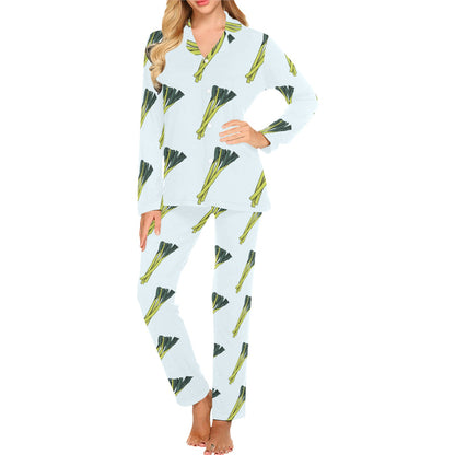 Leek Pattern Print Design 03 Women's Long Pajama Set