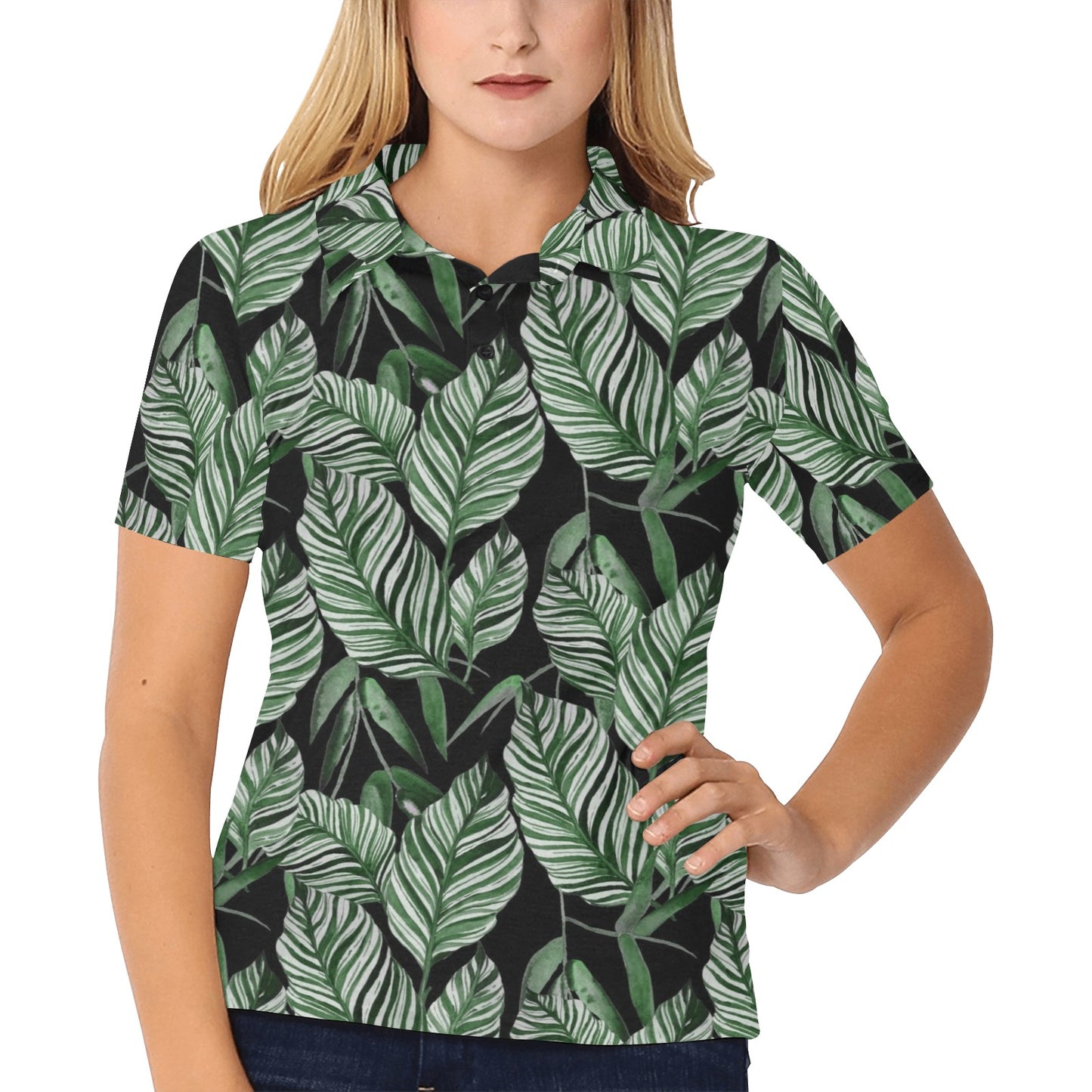 Palm Leaves Pattern Print Design PL09 Women's Polo Shirt
