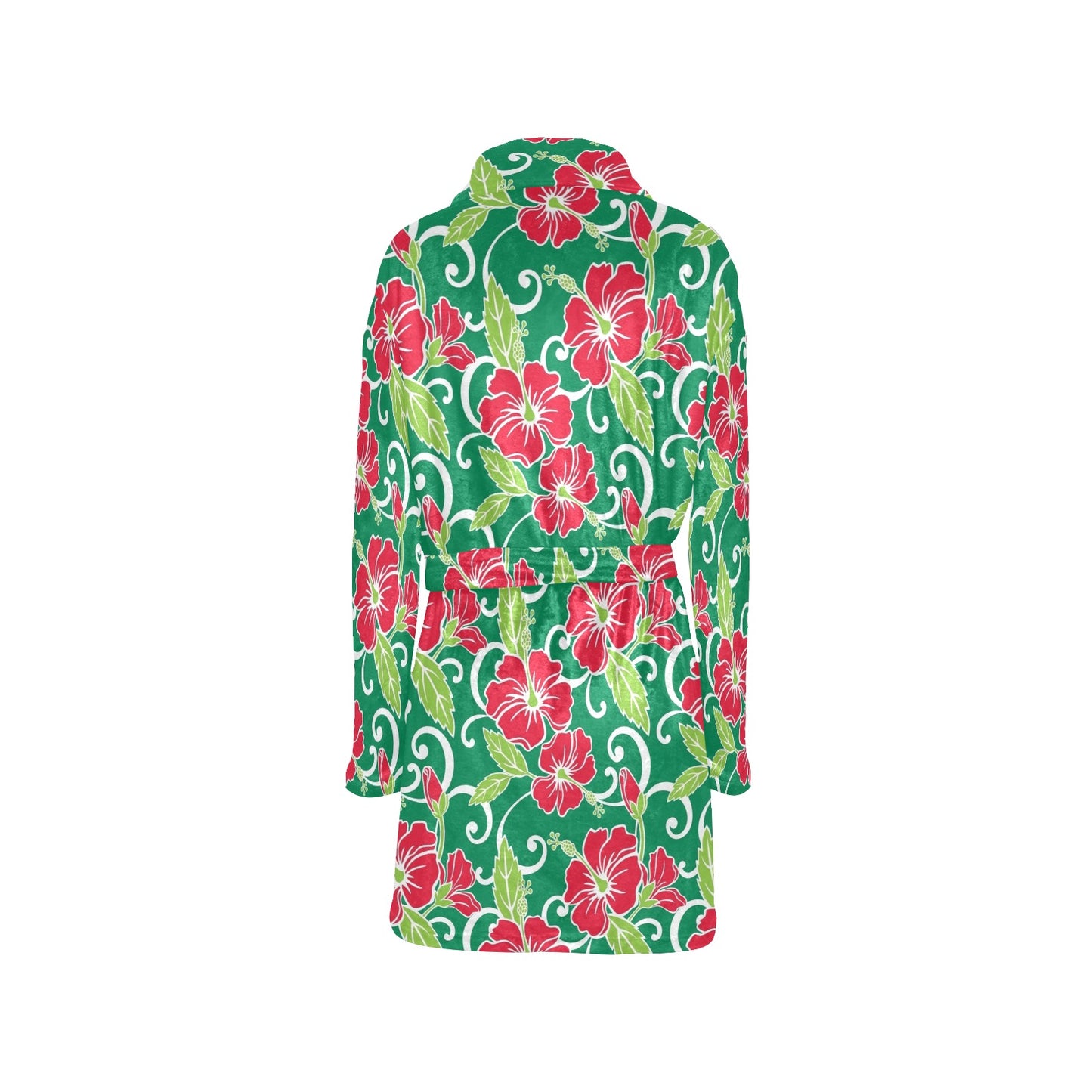 Red Hibiscus Pattern Print Design HB019 Women's Fleece Robe