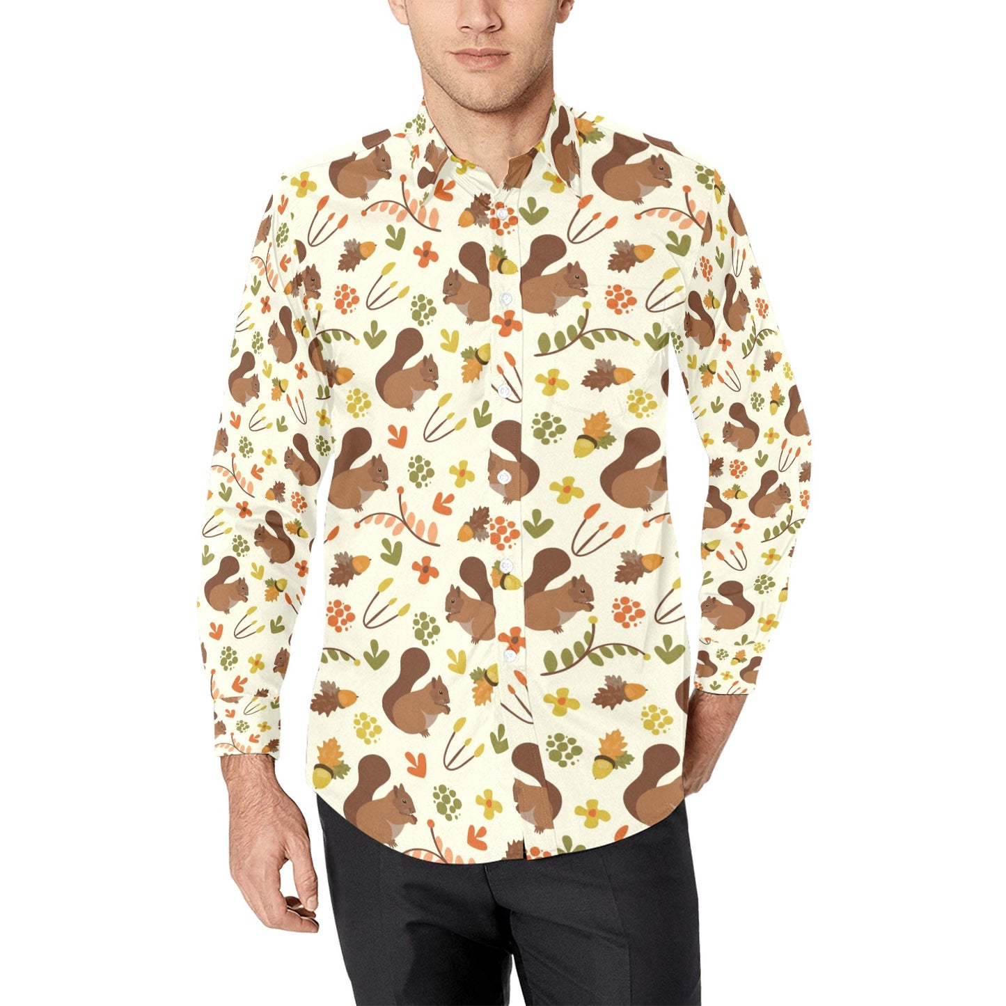 Squirrel Print Design LKS3010 Men's Long Sleeve Dress Shirt