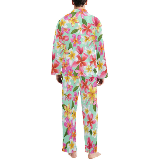 Plumeria Pattern Print Design PM014 Men's Long Pajama Set