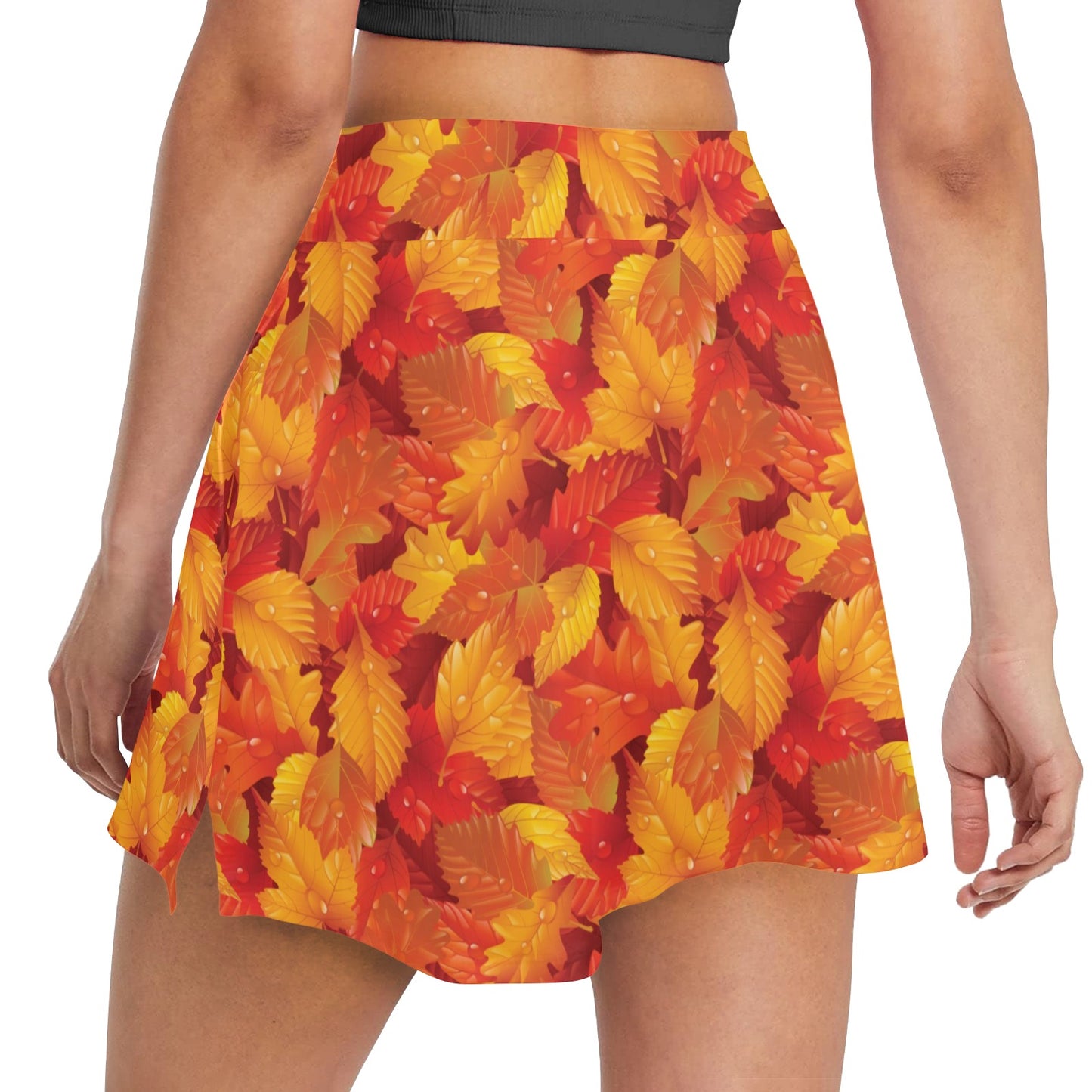 Elm Leave Autum Print Pattern 17" Golf & Pickleball Skort with Pockets